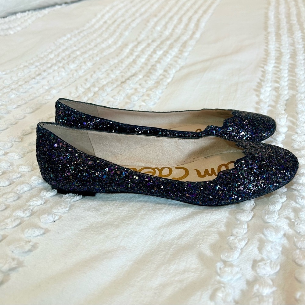Sam Edelman Women's Scallop Edge Navy Blue Glitter Flats 8.5 - Picture 3 of 9